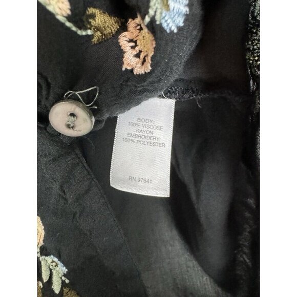 J. Jill Embroidered Button Front Shirt Peasant Top 3/4 Sleeve Black Multi Size S - Picture 4 of 6